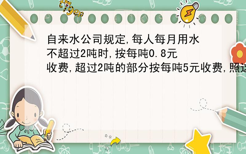 自来水公司规定,每人每月用水不超过2吨时,按每吨0.8元收费,超过2吨的部分按每吨5元收费,照这样计算,小红一家3人用水8.4吨,应交水费多少元?