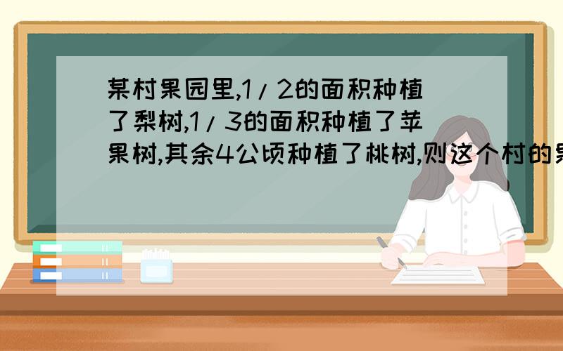 某村果园里,1/2的面积种植了梨树,1/3的面积种植了苹果树,其余4公顷种植了桃树,则这个村的果树共有多少