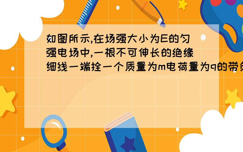 如图所示,在场强大小为E的匀强电场中,一根不可伸长的绝缘细线一端拴一个质量为m电荷量为q的带负电小球,另一端固定在O点.把小球拉到使细线水平的位置A,然后将小球由静止释放,小球沿弧