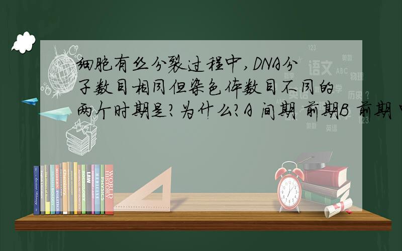 细胞有丝分裂过程中,DNA分子数目相同但染色体数目不同的两个时期是?为什么?A 间期 前期B 前期 中期C 前期 后期D 间期 中期我选的是A,可答案是C,为什么呢?间期不是完成DNA分子的复制和有关