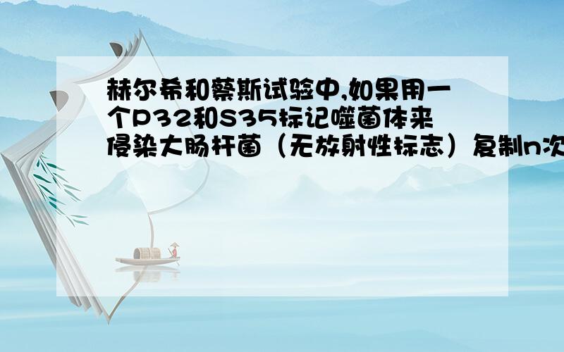 赫尔希和蔡斯试验中,如果用一个P32和S35标记噬菌体来侵染大肠杆菌（无放射性标志）复制n次后,结果复制出来的子代噬菌体有多少含P32多少含S35