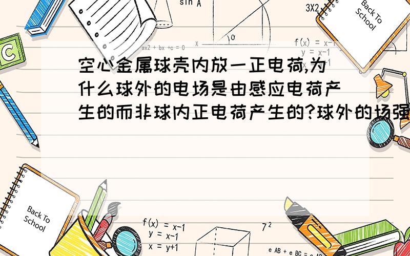 空心金属球壳内放一正电荷,为什么球外的电场是由感应电荷产生的而非球内正电荷产生的?球外的场强为什么是由感应电荷产生的?内部的电荷应该也有电场啊?